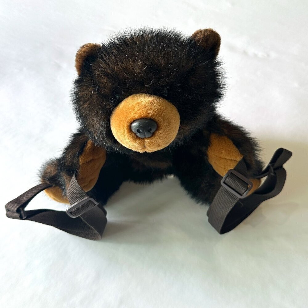 The Stuffed Animal House Kids Black & Brown Faux Fur Bear 18" Backpack